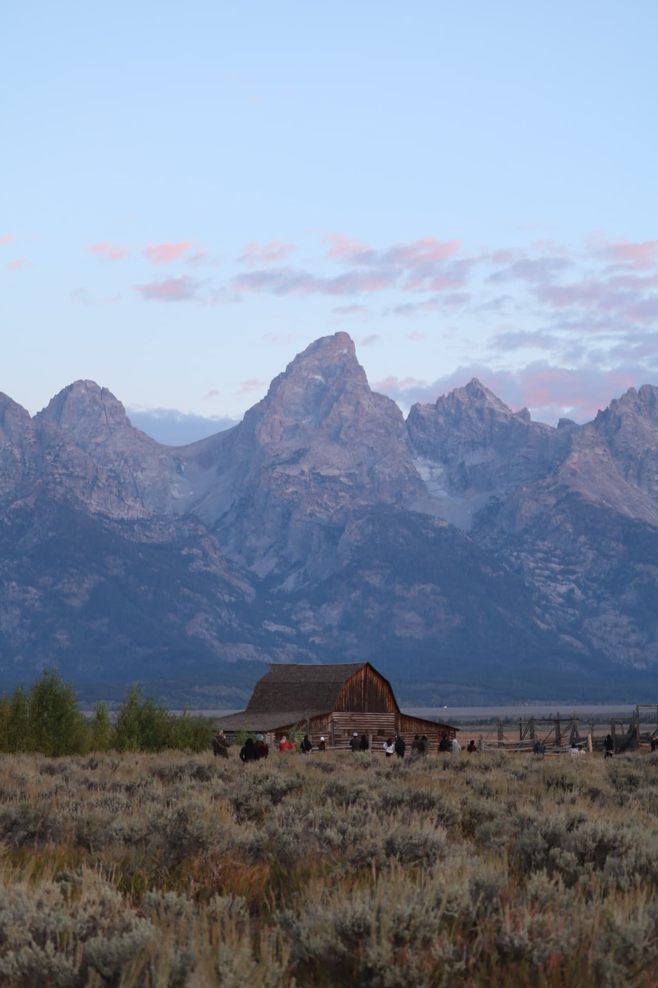 Alpenglow lighting up the peaks above Mormon Row